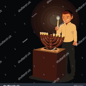 ציור וקטורי בצבעים חמישם של ילד יהודי מדליק נרות חנוכה בחנוכיה-1840304464.jpg