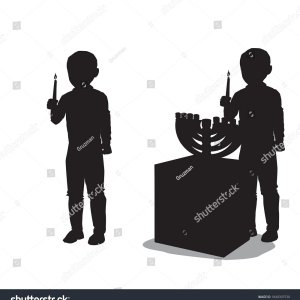 צלליות וקטוריות שחורות של ילד יהודי מדליק נרות חנוכה בחנוכיה-1840307530.jpg