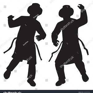 צללית שחורה וקטורית וקטור ווקטורי 2 שני שתי חסידים רוקדים שמחים ריקוד מגבעת חליפה גרטל חסידי א...jpg